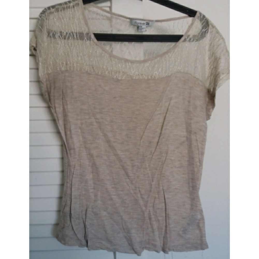 Heathered gold lace peek a boo top